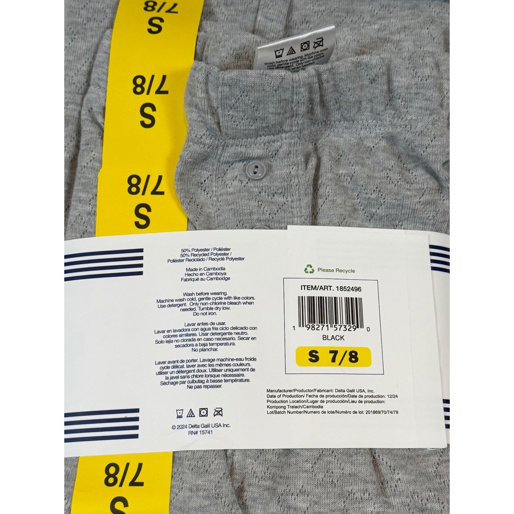 NWT Splendid Youth 4 Piece Sleep Set Pajamas Gray Pointelle Black Striped S 7/8 - Picture 4 of 5
